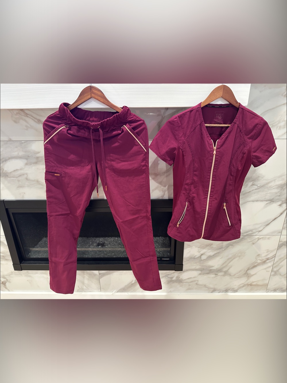Cherokee Women's Burgundy Pants Small and Zip Front Jacket Set Top XXS
